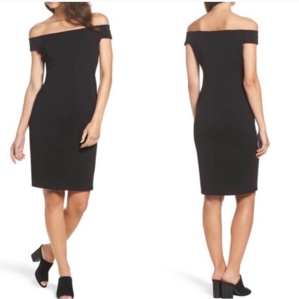 Eliza J Black Off-Shoulder Sheath Dress